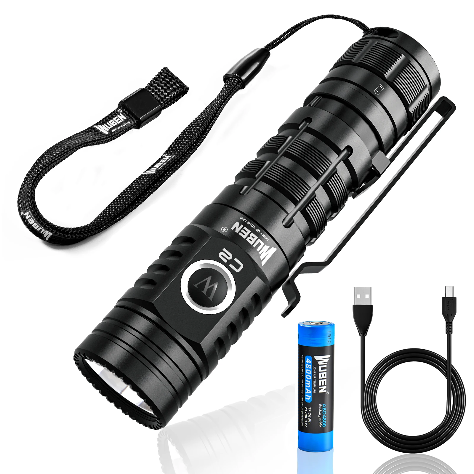 WUBEN C2 LED Flashlight USB Rechargeable 7 Modes Turbo Mode 2000LM Range IP68 Waterproof Light with 120h Working Time