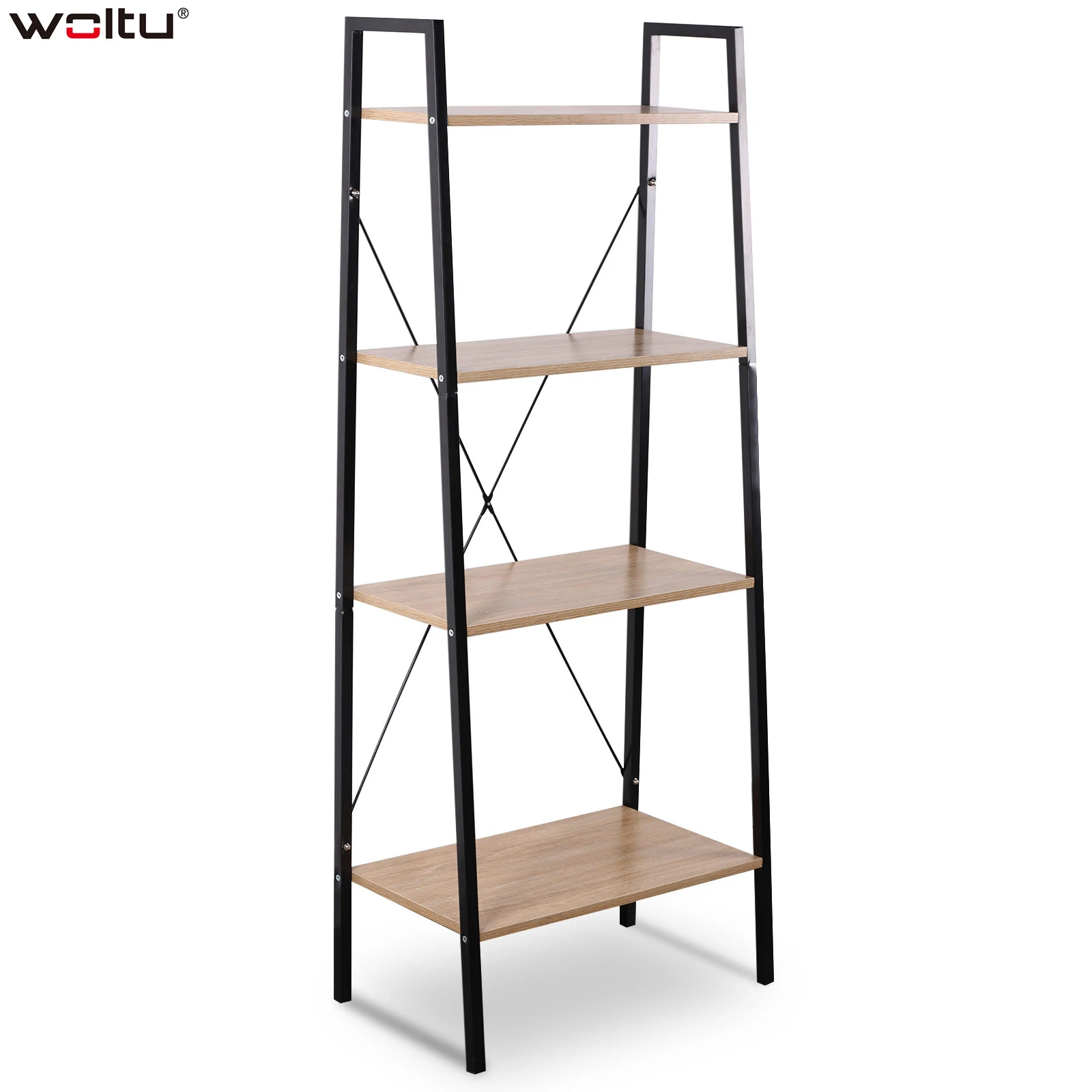 4-Tier Ladder Bookshelf 60*35*148cm Shelving Unit Wood Bookcase Frame Storage for Living Room Bedroom Kitchen Dining Room