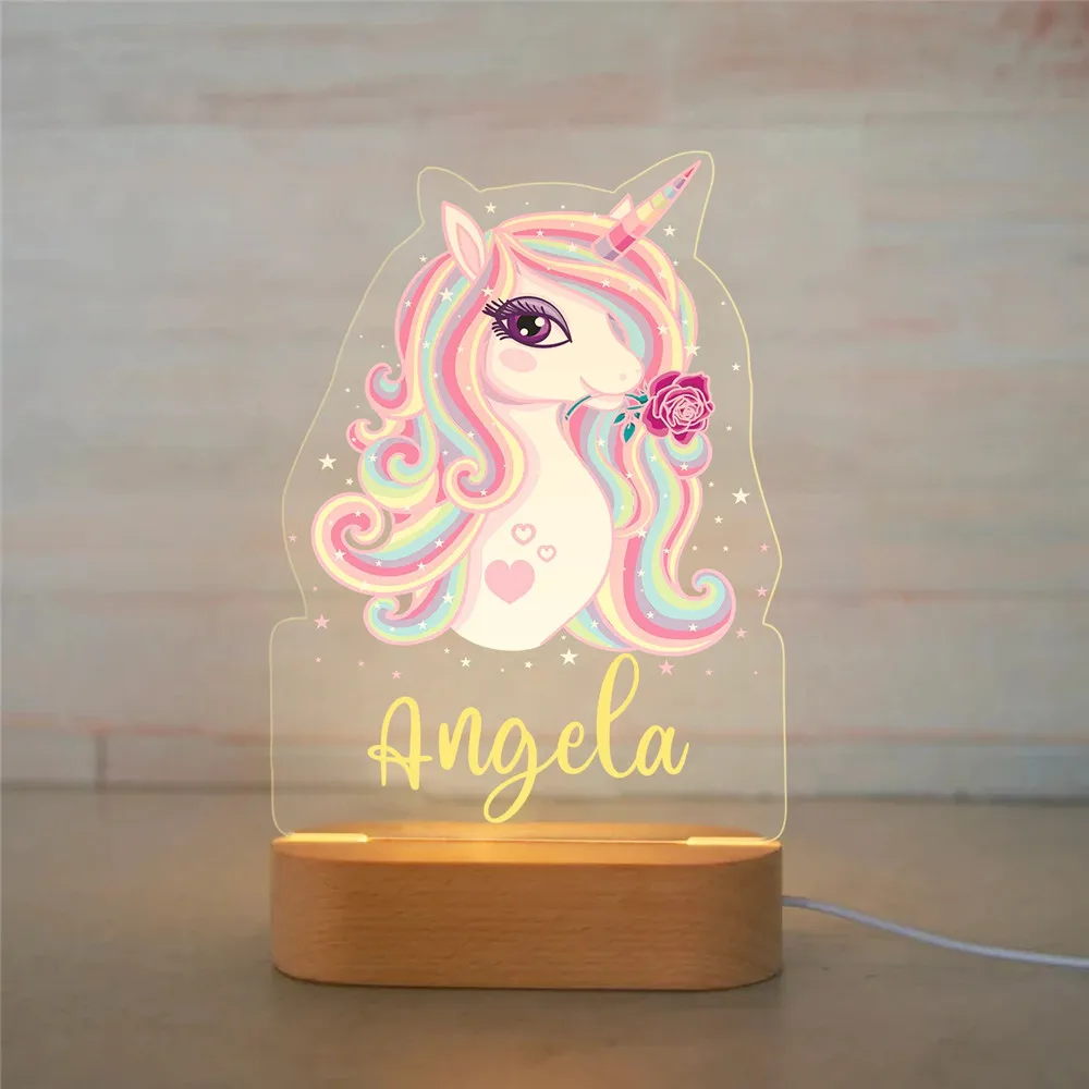 Personalized Rainbow Unicorn LED Night Light Custom Name Cute Lamp with RGB/Warm Light Base for Baby Kids Bedroom Bedside Decor