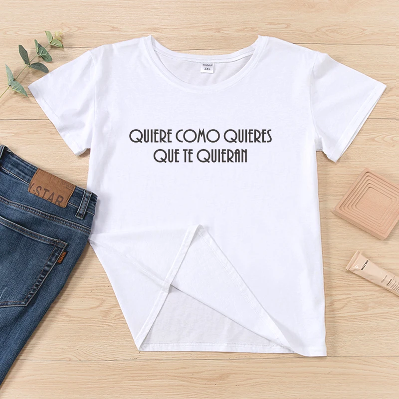 camiseta de mujer Spanish Letter Print female T-shirt Aesthetic Graphic Short sleeve Women T-SHIRTS