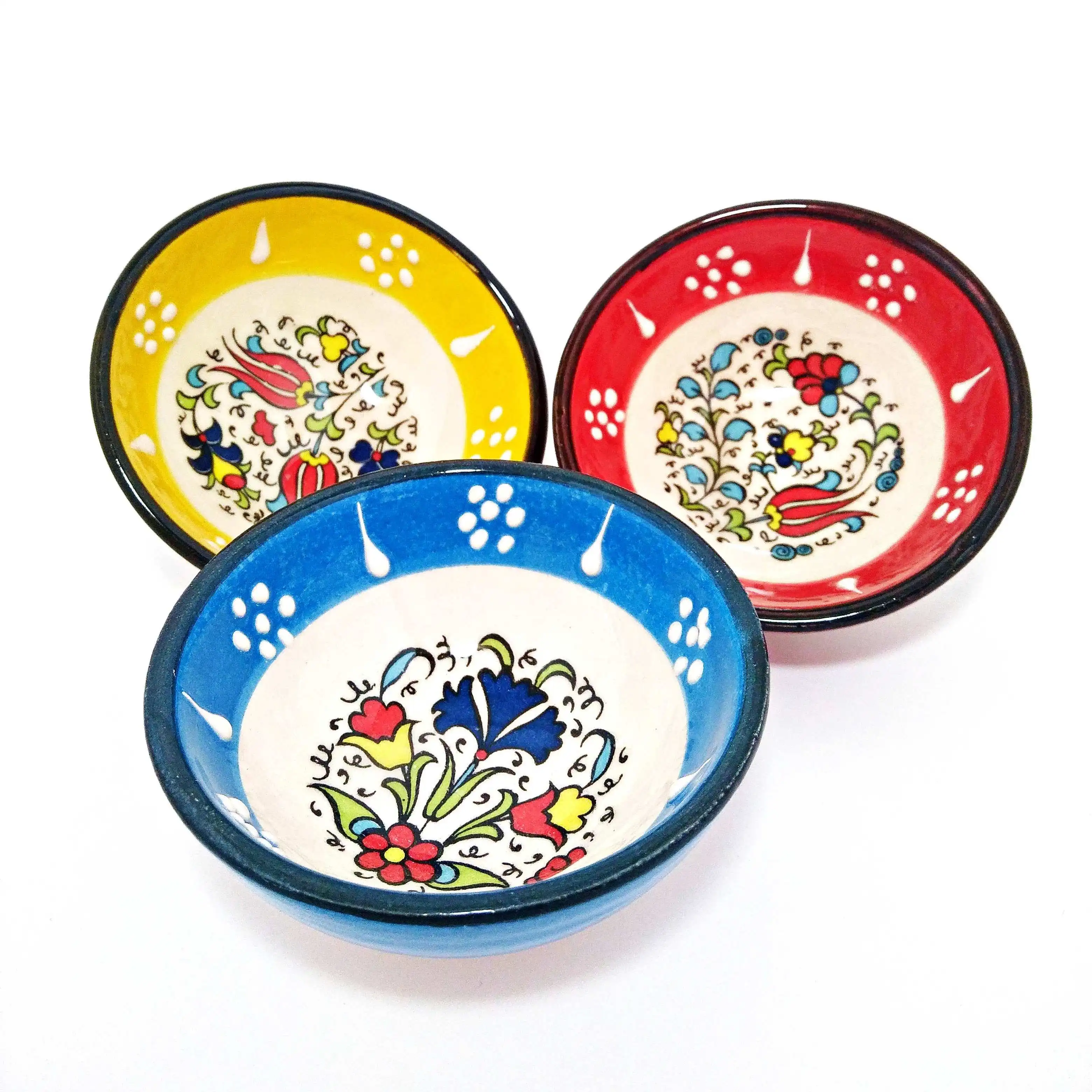 Turkish Ceramic Kitchen Bowl Rosy Tile Bowl Home Decoration Colorful Handmade Creative Sauce Snack Bowl 3 Pieces