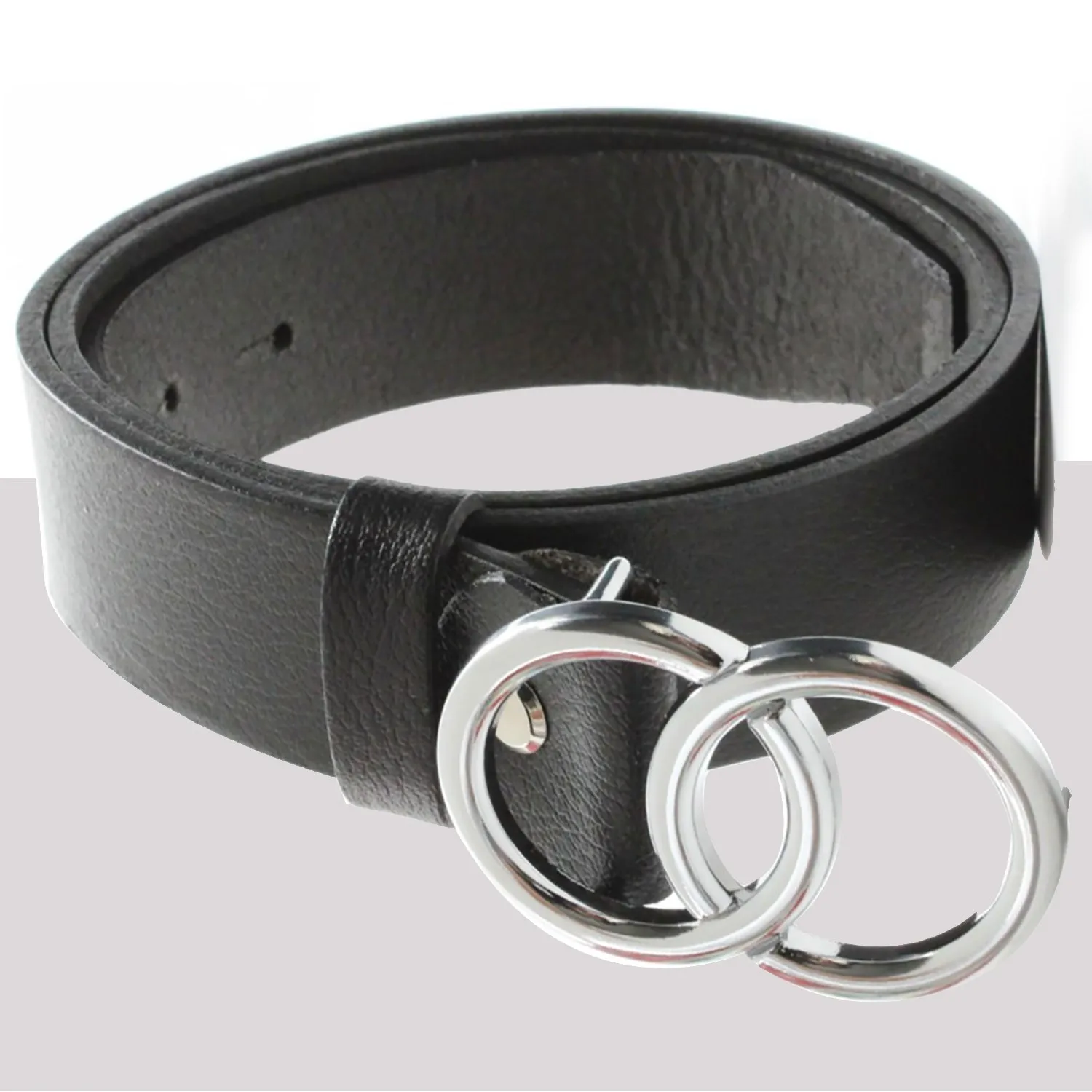 

black leather silver color double buckle women's belt women belt design belt wonderful belt