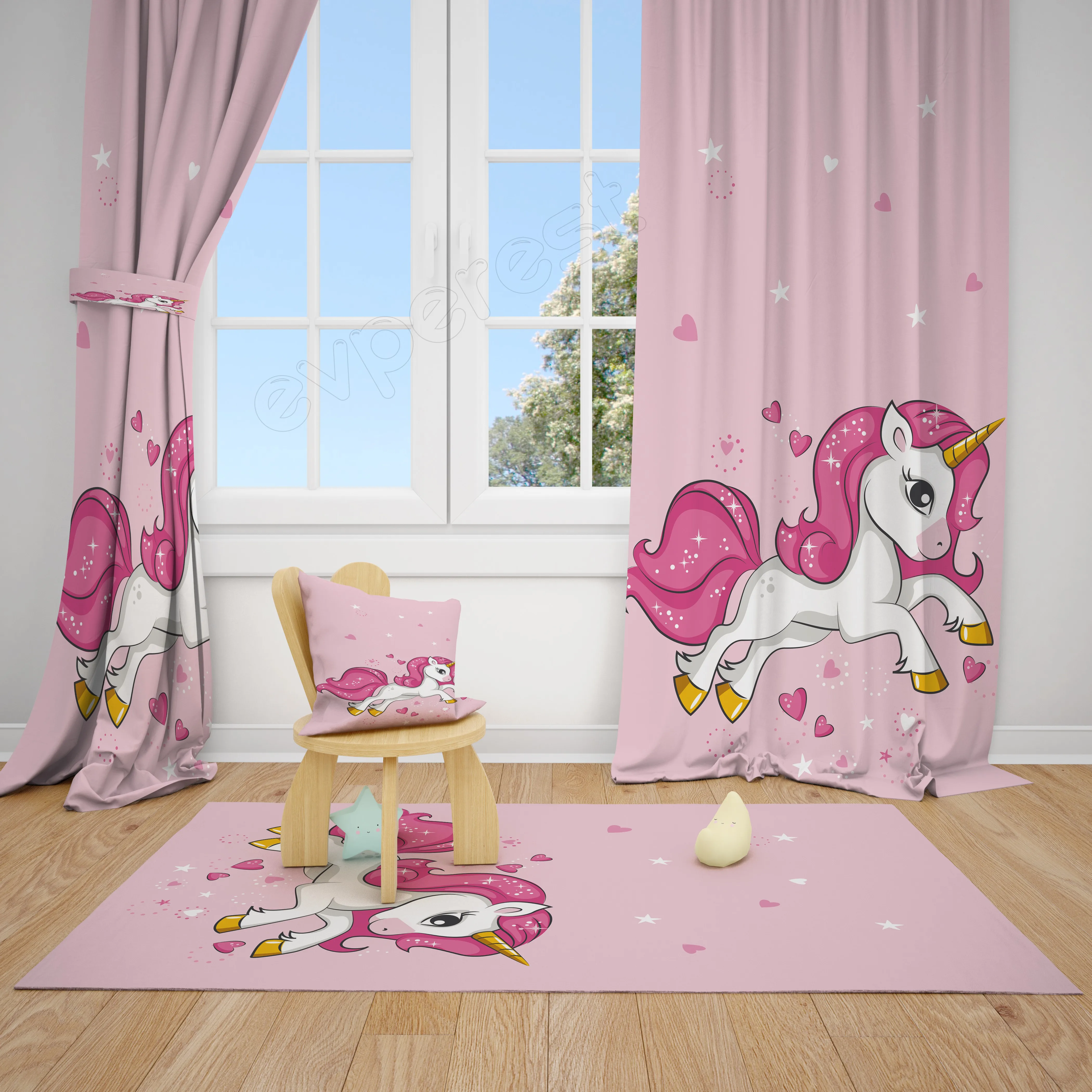 Unicorn Background Curtain Honeycomb Micro quality and printed fabric is soft texture.