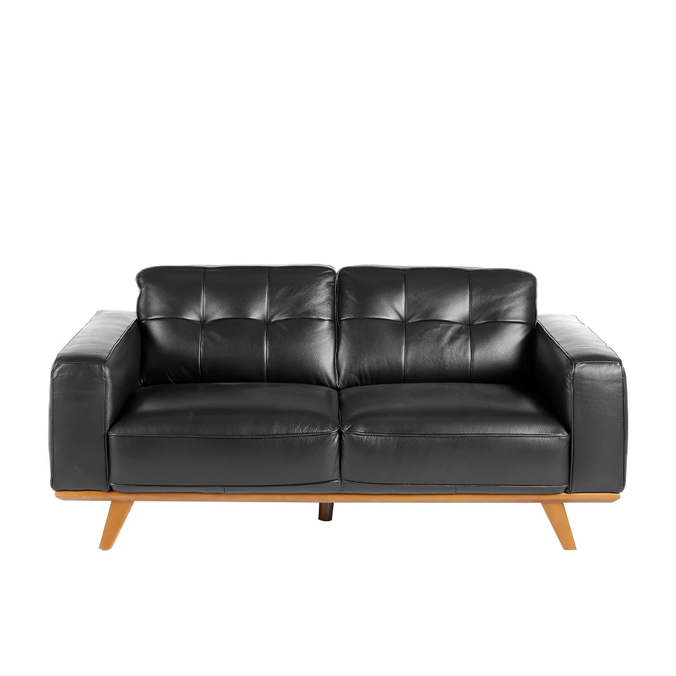 Sofa 6030 Angel Cerdá-sofa 2 seats upholstered in cowhide origin with internal structure of natural pine wood and structure of legs in walnut wood.