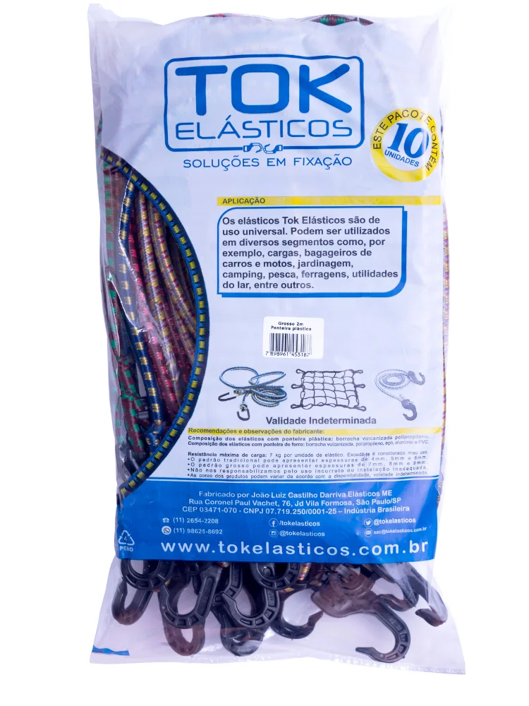 Kit C/ 10 Thick Elastic Black 1m with Plastic hooks-Stretch, Spider