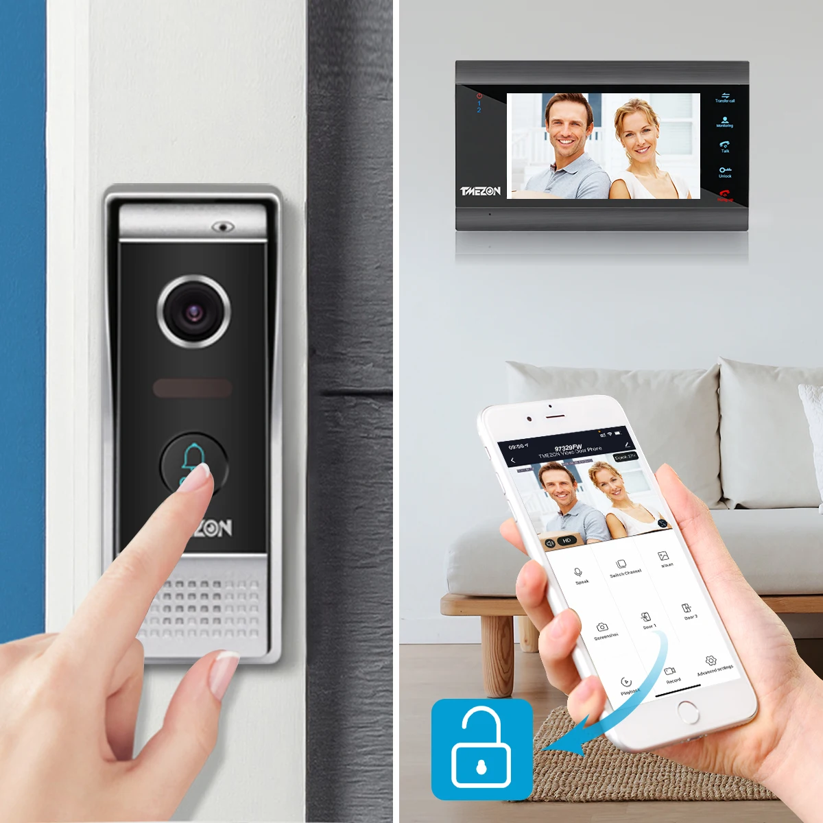 TMEZON 7 นิ้วไร้สาย/WIFI สมาร์ท IP Video Doorbell ระบบอินเตอร์คอม 1 Night Vision + 2 กันฝนกล้องประตูโทรศัพท์