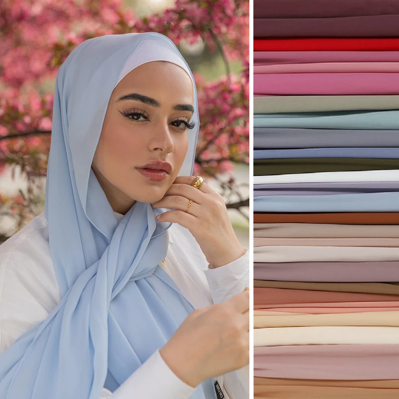 Premium Chiffon Hijab Scarf For Women Turban For Veil Scarves Muslim Hijabs For Woman Shawls For Veils Hijab Accessoires Ramadan