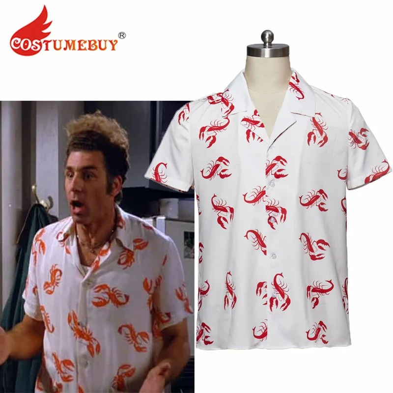 

CostumeBuy Seinfeld Cosmo Kramer Lobster Shirt Button-Up White Shirt Adult Mens Hawaiian Shirt Casual Beach Shirts Short Sleeves