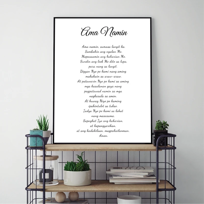 Filipino Lord's Prayer Canvas Prints Our Father Ama Namin Bible Verse Wall Art Picture Painting Black White Poster Home Decor