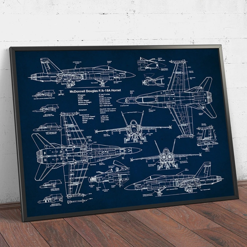Air Force Plane F18 Hornet Patent Prints Airplane Poster Fighter Jet Blueprint Art Canvas Painting Picture Pilot Gift Home Decor