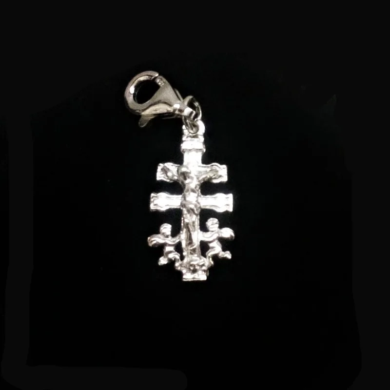 20 mm CARAVACA cross CHARM pendant Sterling Silver 925 Christ front and Virgin back 17mm + carabiner and case