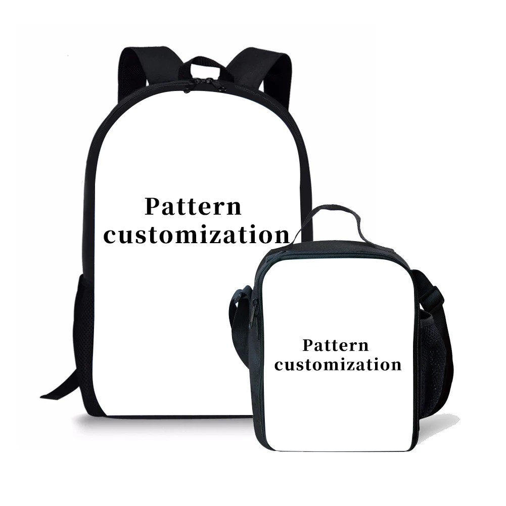 New Two-piece Style Casual Fashion Customize Your Style Color Photos Primary School Zipper Backpack And Lunch Bag Boy Girl