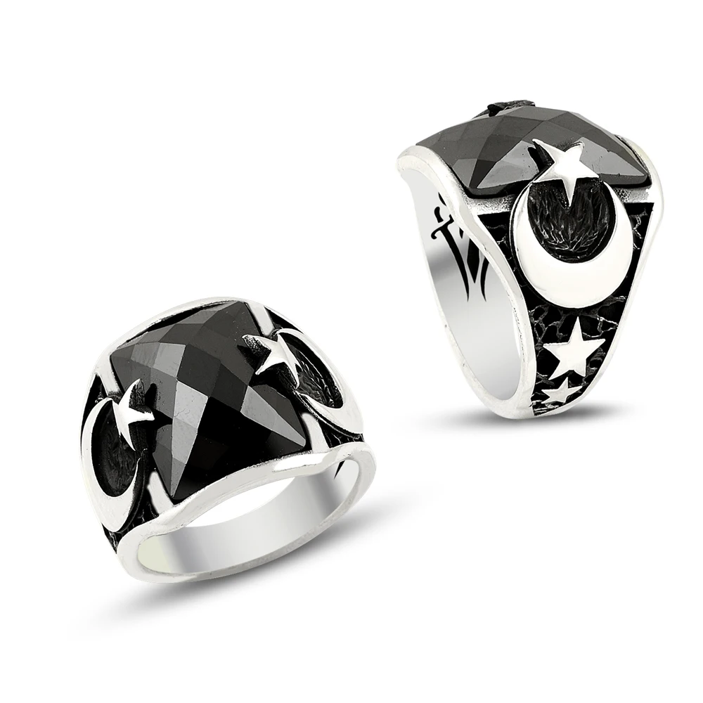 925 Silver Elegant Moon Star Turkish Rings for Men