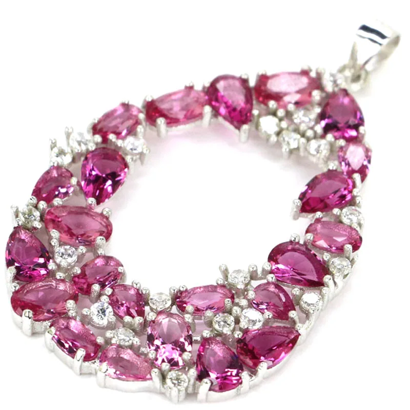 

Женский кулон из серебра 5,1 пробы, с большим розовым турмалином и голубым топазом, 47x28 мм, 925 г