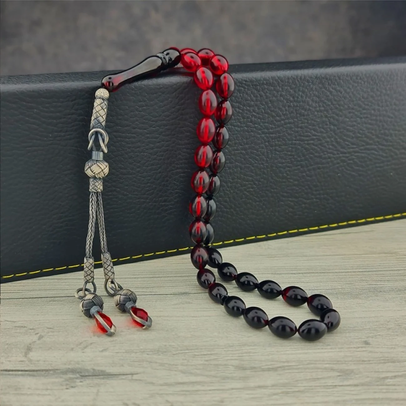 1000 Sterling Gequetscht Feuer Bernstein Rosenkranz Stricken Mit Quasten Für Männer 33 Perlen Muslimischen Gebet Tasbih Misbaha Islamischen Schmuck