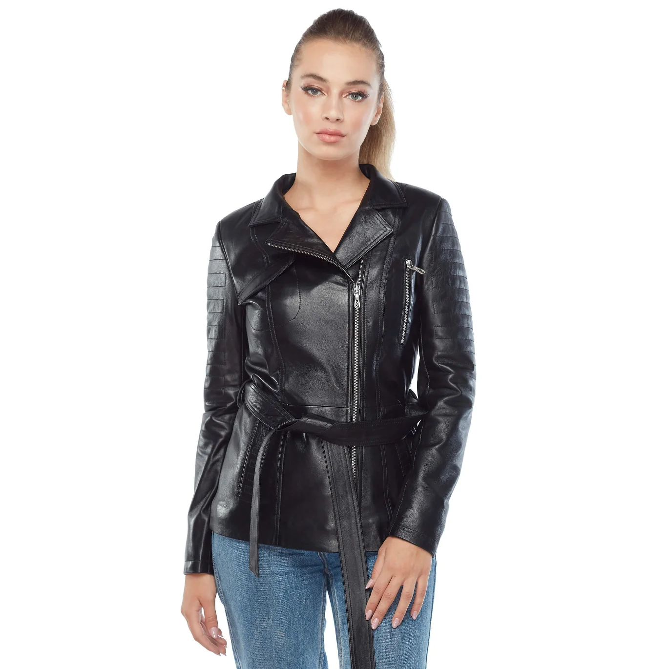 Genuine Leather Women 'S Jacket Coat Sheep Lamb Sheepskin Autumn Winter 2022 Thin Large Size Vintage Biker Gia Black