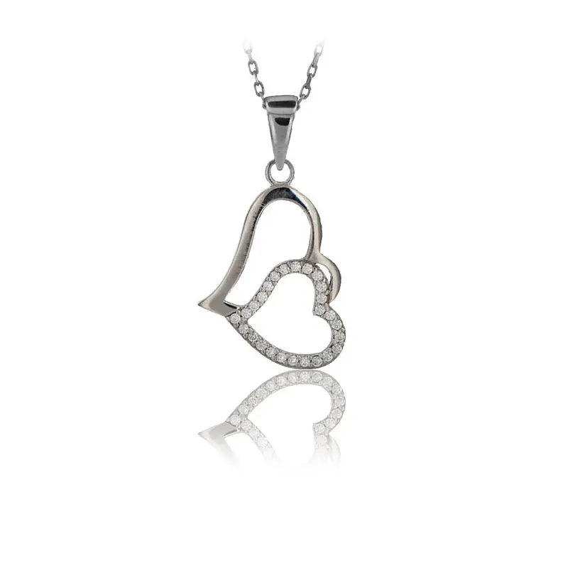 Love Necklace 925 Sterling Silver Love Charm Double Heart