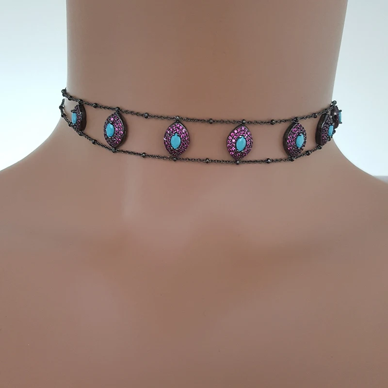 Blue Marquise Purple Stone Choker Necklace 925 Sterling Silver Drop Choker Necklace Fashion Necklace Made in TURKEY