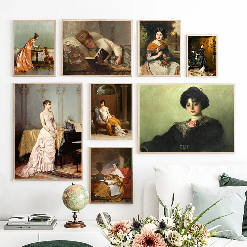 Classic Art Woman Portrait Oil Painting On Canvas Posters and Prints Victorian Ladies Print Vintage Aesthetic Wall Picture Decor