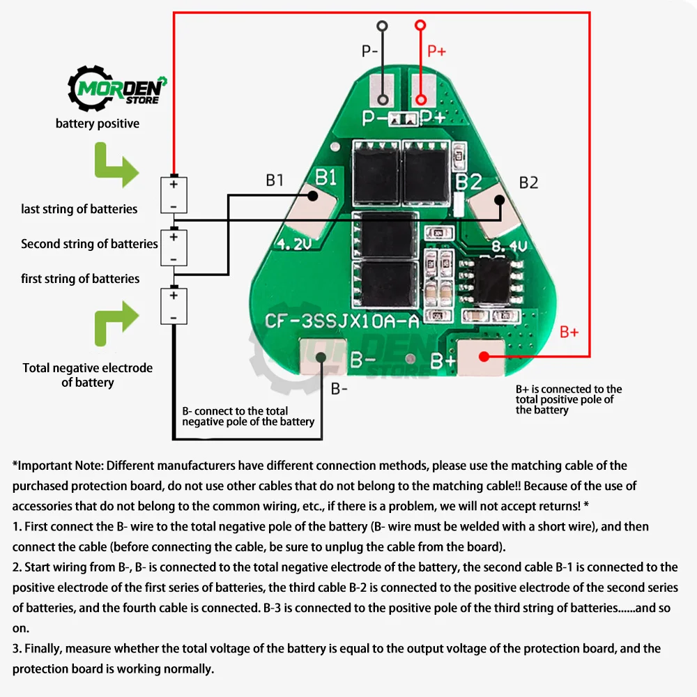 3s Ternary 12.6V 12A Same Port Without Balanced Lithium Battery Protection Board for Power Tools Accessories