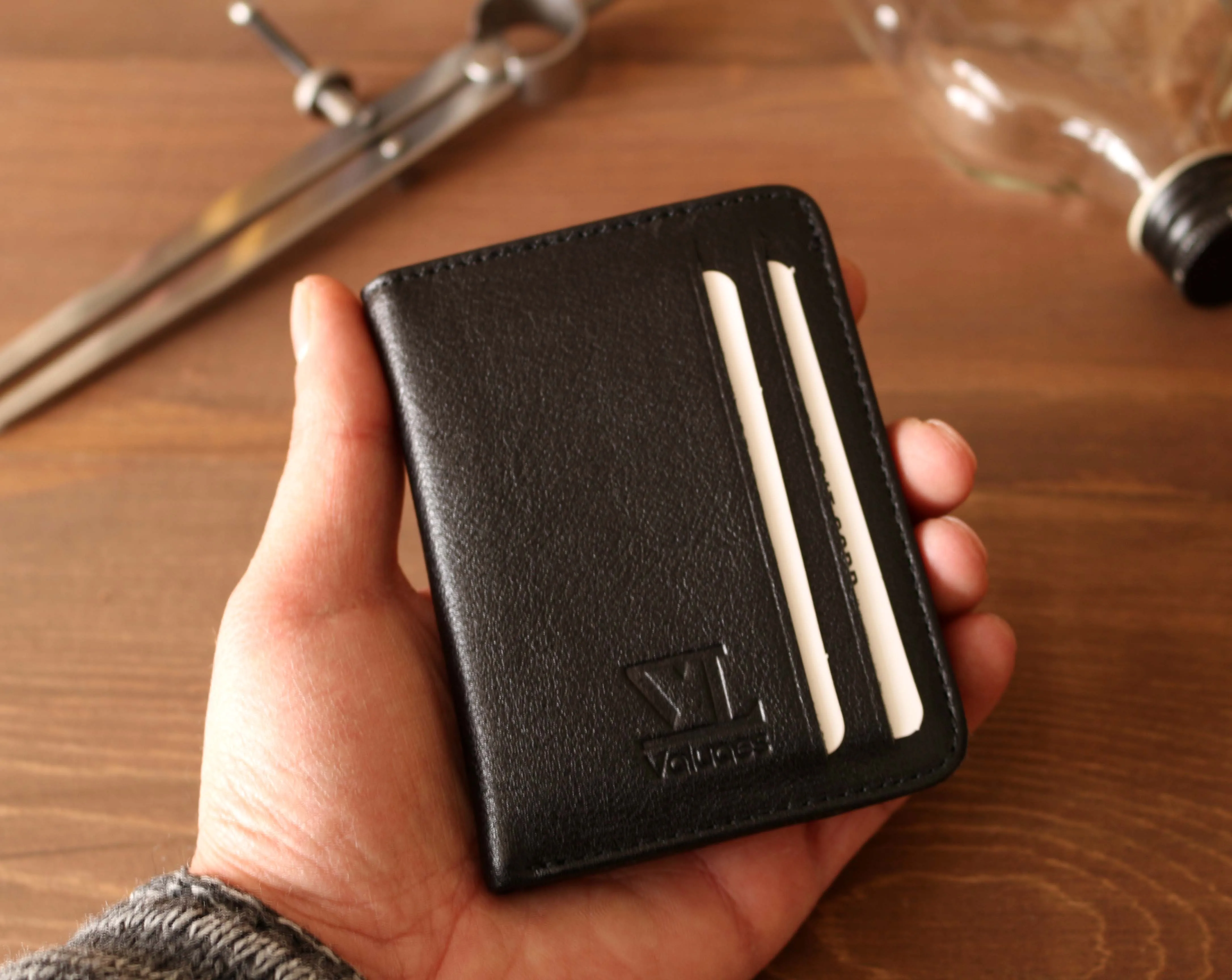 

Valuaes Personalized Vertical Wallet Handmade Genuine Leather Patched 2021 Minimalist Card Holder Coins Holder Men Women Gift