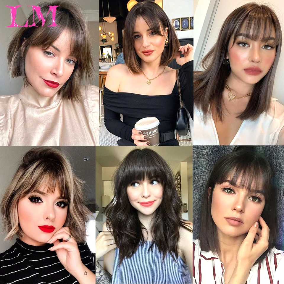 LM Black/Light Brown Clip In Hair Bangs Hairpiece Accessories Synthetic Fake Bangs Clip In Hair Extensions Clip In Hair Pieces