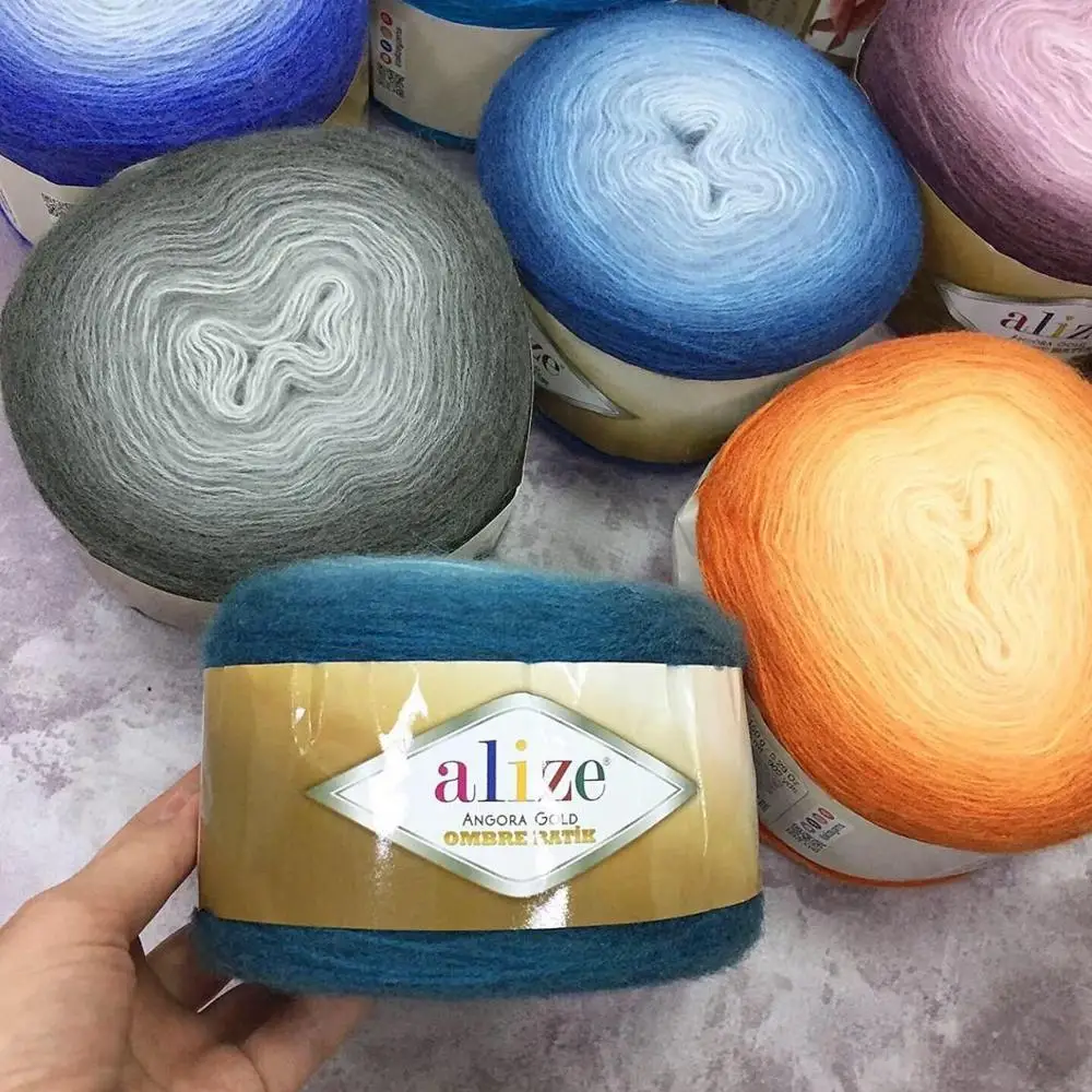 Alize Angora Gold Ombre Batik Cake Yarn (Free Shipping) 150g - 825m Mink Merino Mohair Alpaca Wool Knitting Crochet Colorful DIY