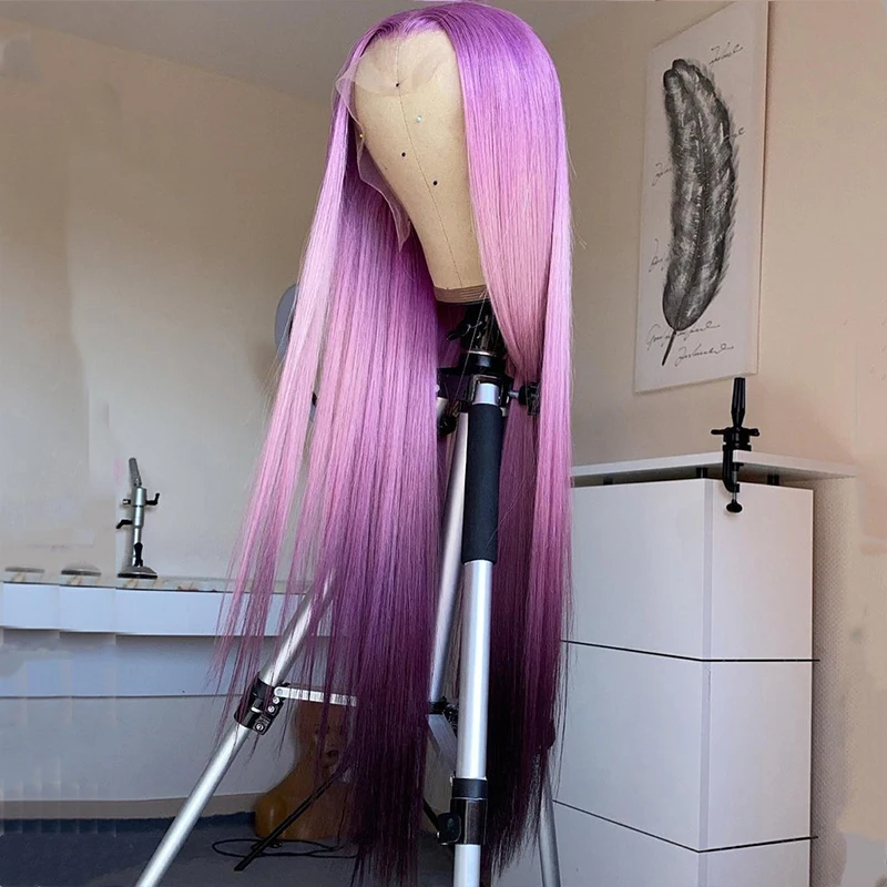 Soft Peruca Sintética para As Mulheres Roxo Longo Reta Sintética Peruca Dianteira Do Laço de Fibra Resistente Ao Calor Cabelo Lavender roxo Peruca Cosplay