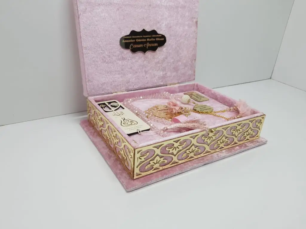 Large Size Luxury Quran Set Velvet Pink Color Quran Arabic Quran Islamic Books Muslim Gifts Islamic Gifts For Muslims Wedding