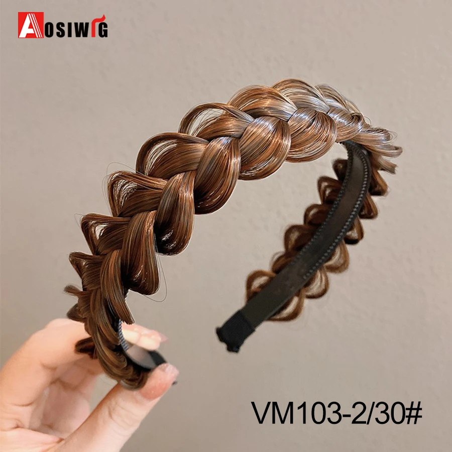 AOSI 1PC Synthetische Damen Haar Breite Fishbone Zöpfe Nicht-slip Stirnband Handgemachte Retro Stirnband Styling Kopfbedeckungen Zubehör – Detail 18