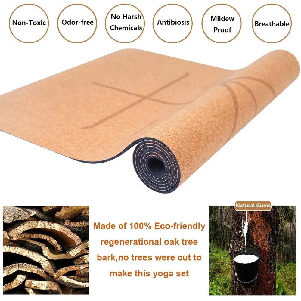 Cork Yoga Mat Set Non-slip Organic Cork  Natural Rubber with Yoga bag For Hot Yoga Gymnastics Non-Toxic Latex Free Gym Exercise