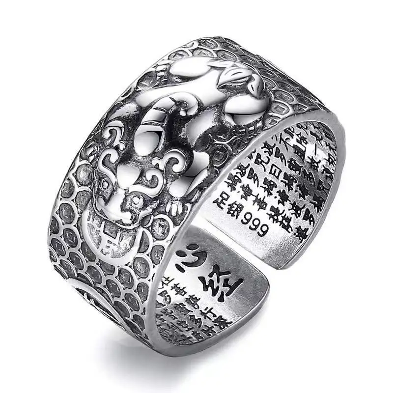 Vintage Pixiu Ring Chinesischer Feng Shui Unisex Amulett Verstellbarer Ring Für Männer Frauen Bringen Reichtum Viel Glück Schmuck Geschenk – Detail 12