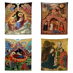 Orthodox Icon Nativity Scene Saints Vision Mystery Of The Incarnation Religious Art Tapestry By Ho Me Lili For Home Wall Decor