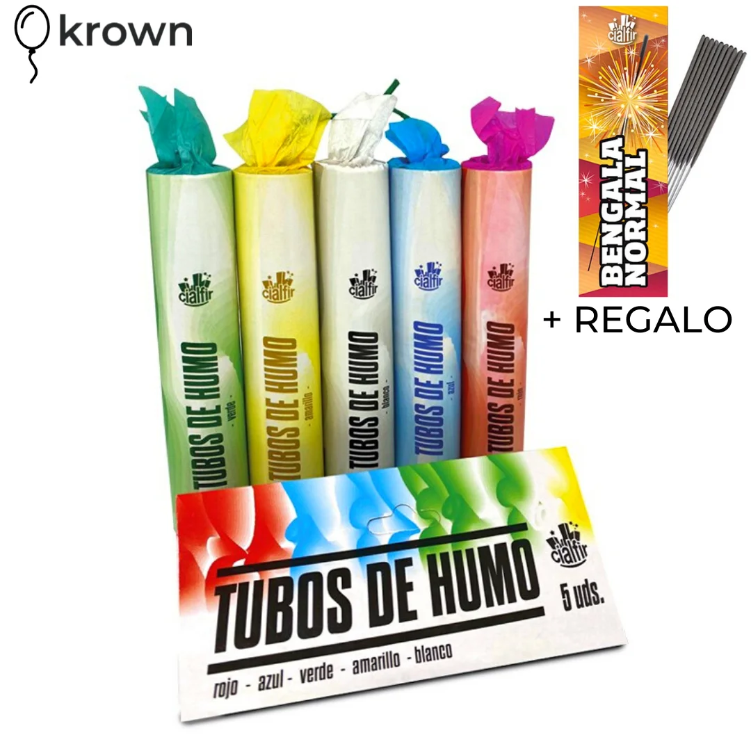 Krown - Colored Smoke Flaps Pack 5 Units. + Gift 10 Flare Stars, Torches or Colorful Smoke Tubes, for Party, Anniversaries, Birthdays, Weddings