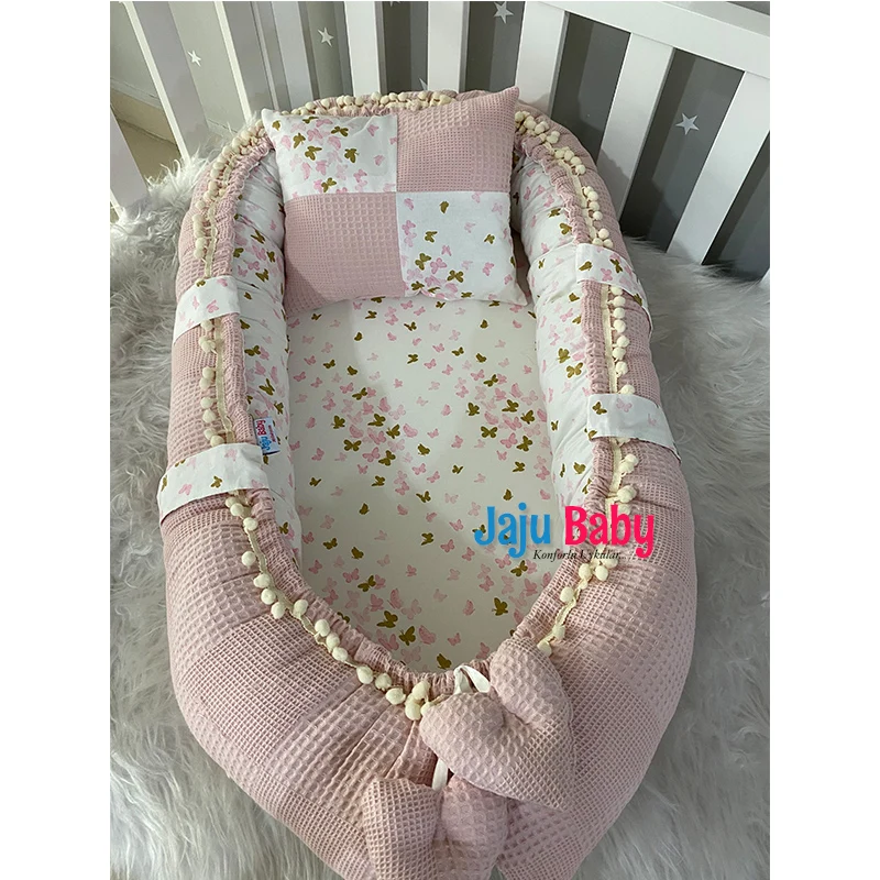 Babynest Powder Pike Butterfly Design 0-24 Months Mother's Side Baby Bed Baby Nest