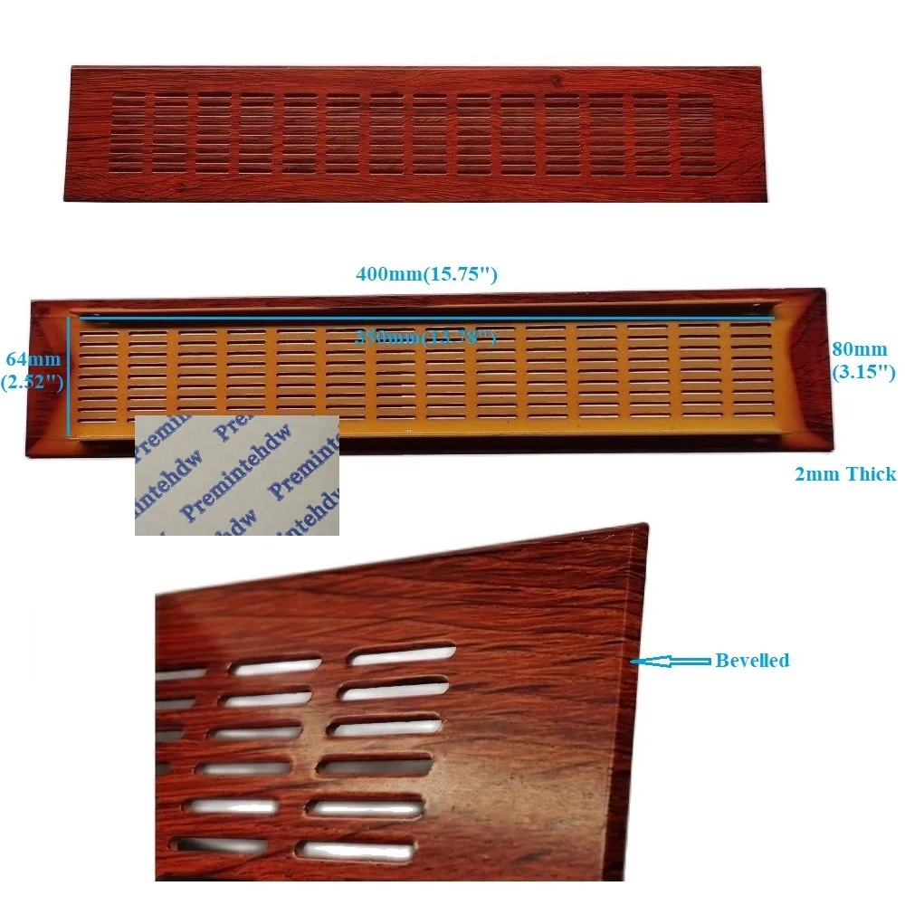 1 Stück 80*400mm Rechteck Aluminium Lüftungs gitter abgeschrägte Kante Eiche Redwood Holzmaserung Textur