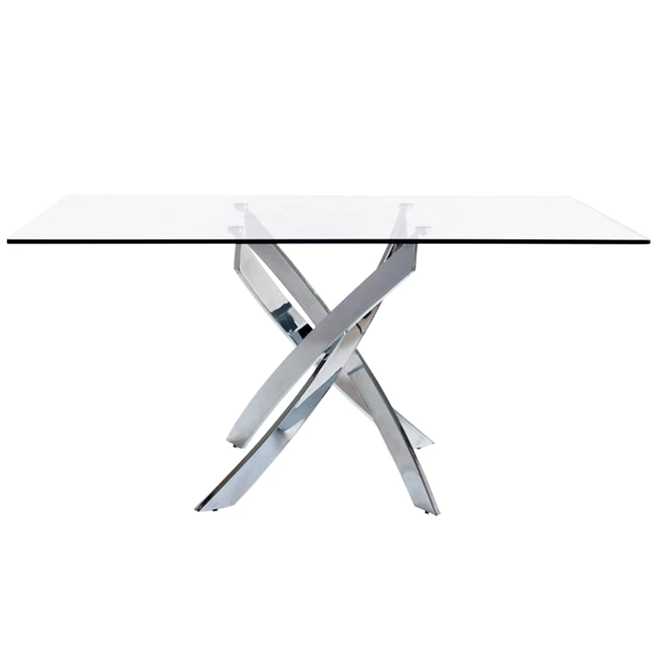 Angel 1061 dining table-dining table with fixed tempered glass lid and chrome stainless steel curved base