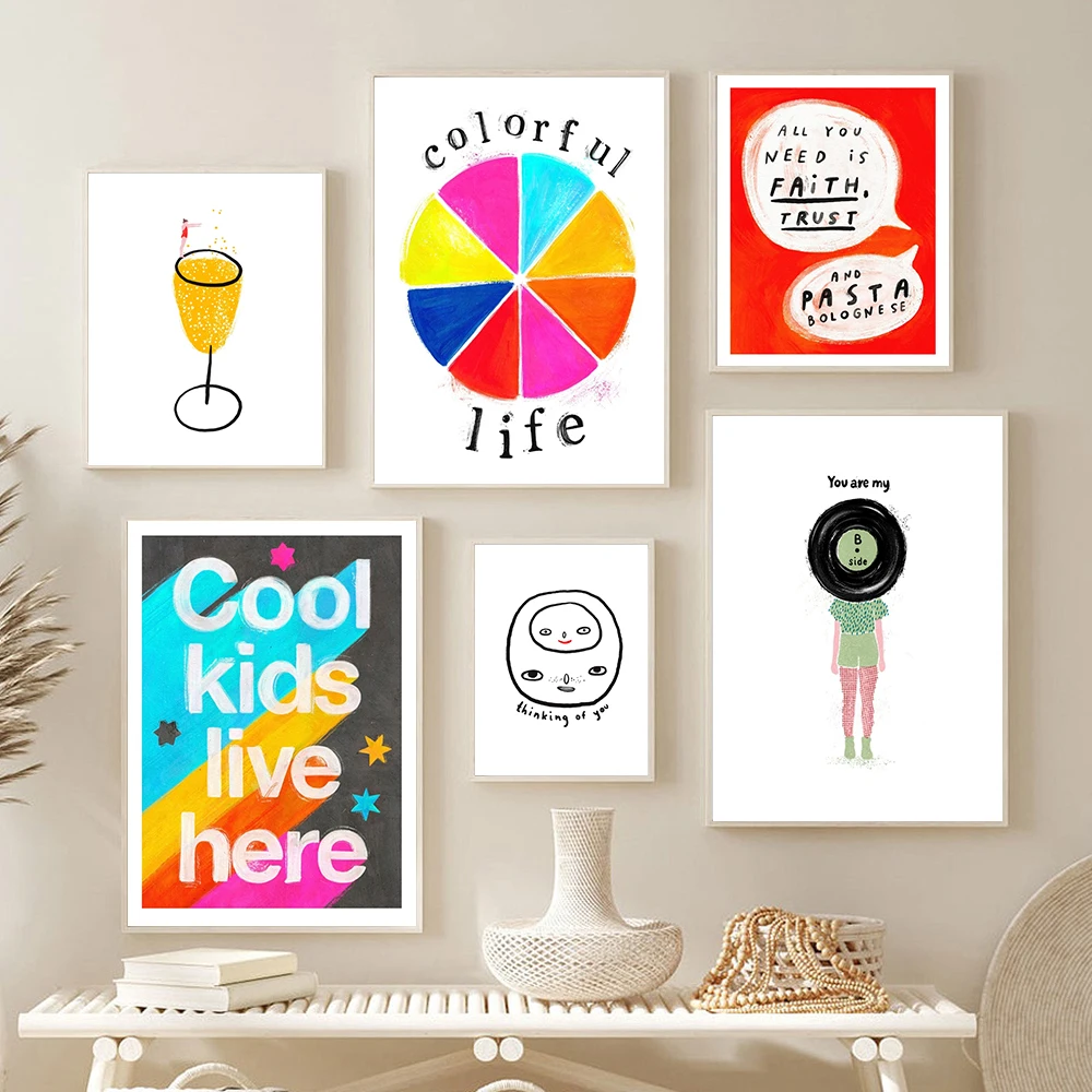 

Colorful Life Art Print Champagne Line Abstract Canvas Poster Cool Kids Quote Wall Painting Pictures Nursery Room Home Decor