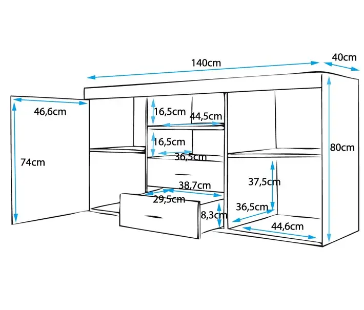 Obrázek 5: Moderní styl příborník 2nz dveře 2nz zásuvek pro living/dining room/living room-gloss finish-140x80x40 cm - ROQUE