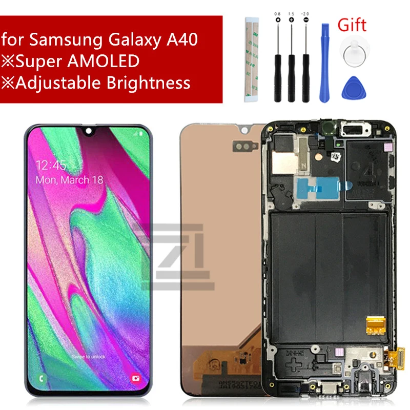 Super AMOLED For Samsung Galaxy A40 LCD A405 LCD Display Touch Screen Digitizer Assembly With Frame A40 Screen Replacement Parts