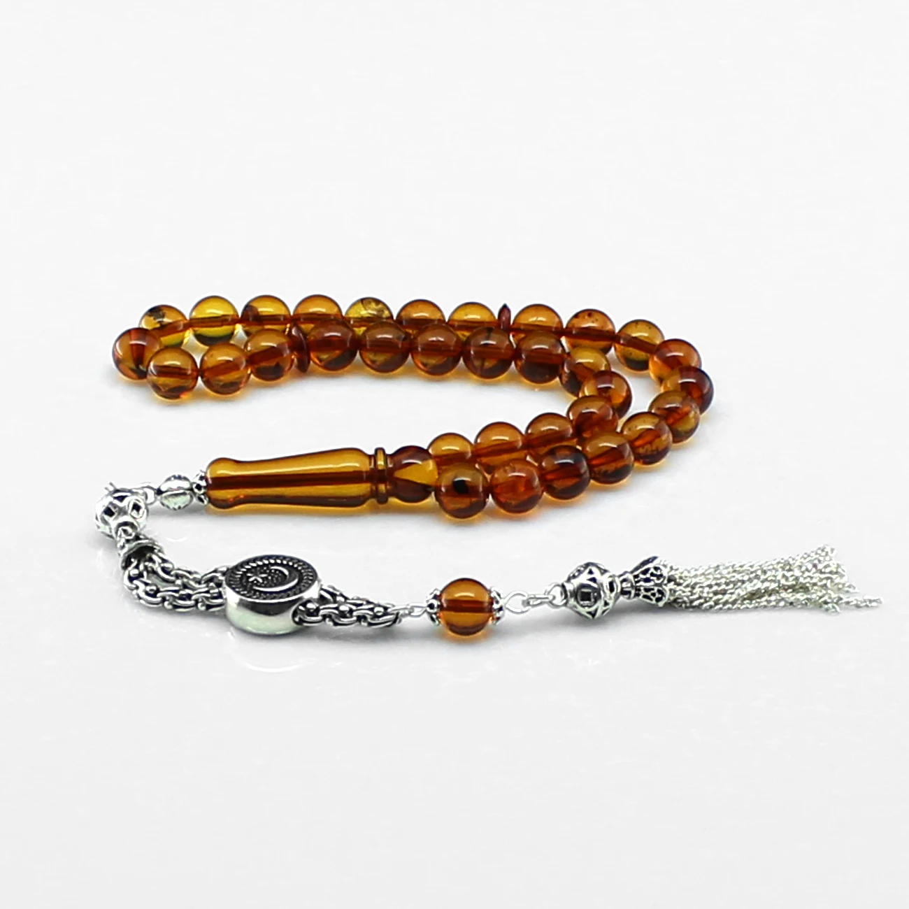 Pure 925 Sterling Silver Tassel 33 Beads Squeezed Amber Rosary For Men Muslim Prayer Tasbih Misbaha Islamic High quality Jewelry Turkish Style Subha