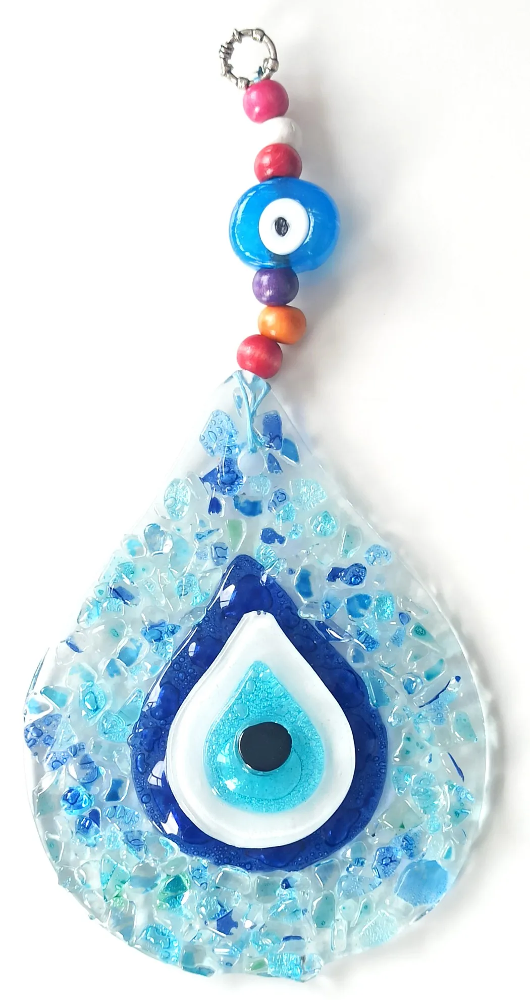 

Drop Model Decoration, Cut Glass with Evil Eye Beads, Handmade Wall Ornament