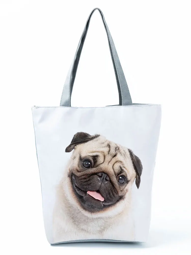 Animal Print Handbags for Women Pattern Cartoon Cute Pug Tote Female High Capacity Simple Portable Shopping Bag Eco Friendly Bag