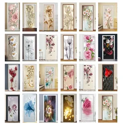 Pink Roses Wallpaper 3D Door Sticker Waterproof Removable Poster Bedroom Decoration Mural Home Art Decor Wall Decal Deurstickers