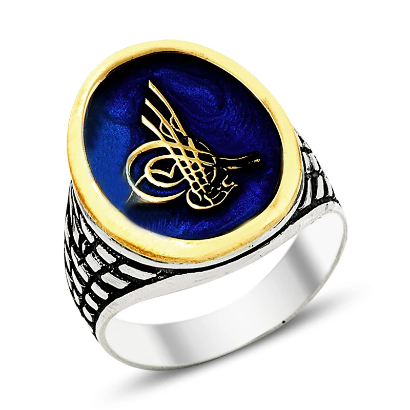 925 Silver Ottoman Logo Printed Traditional Ring for Man