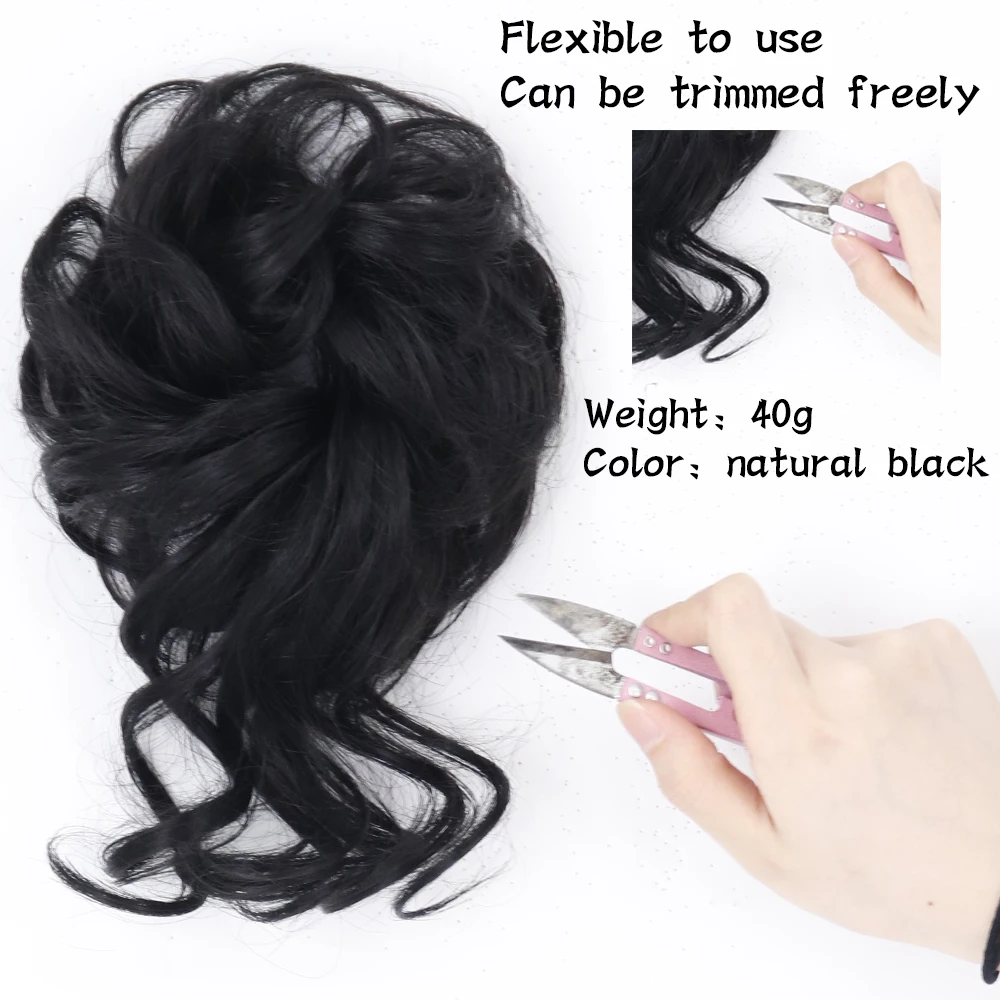 Synthetische elastische Haarknoten Scrunchie lockige Chignons Haars eil Hoch temperatur gefälschte Clip in Haar Pferdes chwanz Extensi