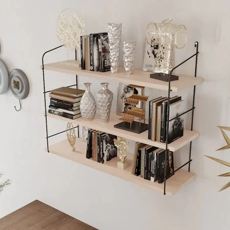 Bino Rak Buku Rak Dinding Ukuran Besar 3 Lapis Kayu Alami Solid