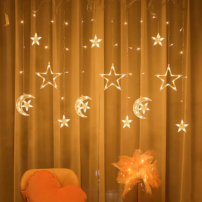 Moon Star LED Fairy String Light Garland EID Mubarak Ramadan Decoration 2023 Holiday Lighting Ramadan Mubarak Lights Decoration