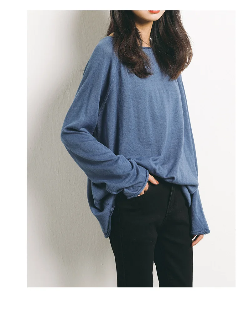 Slouchy Destructed Oversize Cotton Sweater Women Knitted Pullover Tops