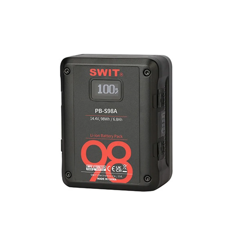 SWIT PB-S98A 98Wh Multi-sockets Square Gold Mount Digital Battery For Cine-cameras, Max 150W, 12A Load, 2× D-tap Output Sockets